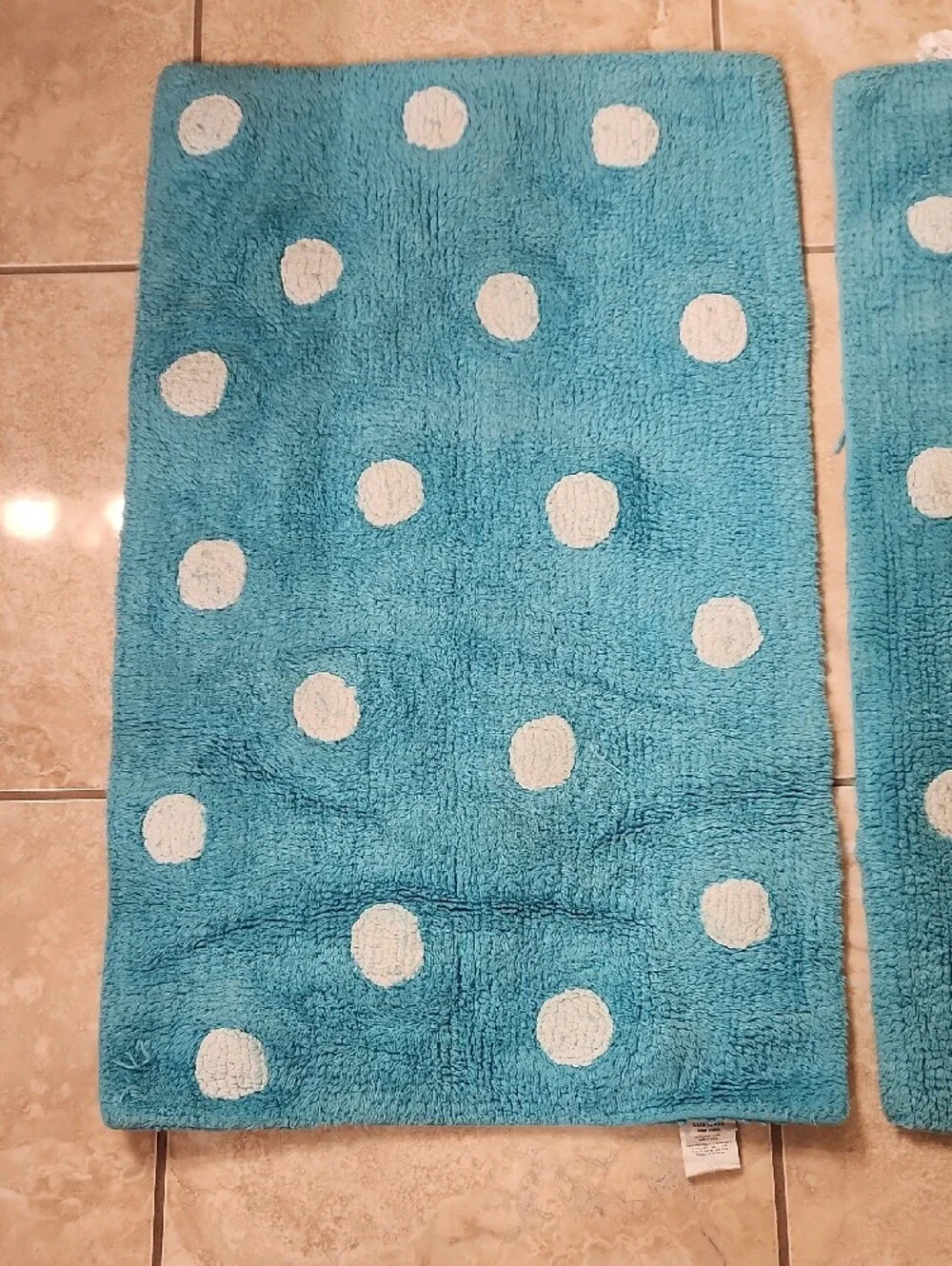 kate spade Aqua Blue White Polka Dots Textured Bath Mats